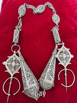 Essaouira silver filigree chest ornament with ancient perfume fibula