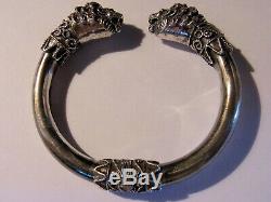 Ethnic Bracelet 2 Heads Old Lions Band Opening In Silver