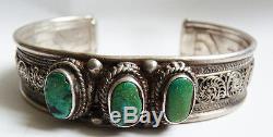Ethnic Bracelet In Sterling Silver And Turquoise Silver Antique Jewel