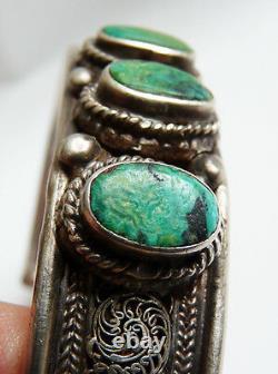 Ethnic Bracelet Solid Silver And Turquoise Silver Bracelet Ancient Jewel