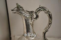Ewer Old Antique Sterling Silver Crystal Cutted Solid Silver Decanter