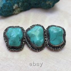 Exceptional Antique Sterling Silver and Natural Turquoise Brooch (1930–1950)