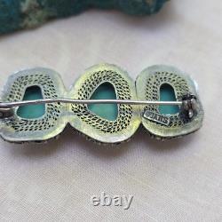 Exceptional Antique Sterling Silver and Natural Turquoise Brooch (1930–1950)