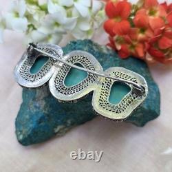 Exceptional Antique Sterling Silver and Natural Turquoise Brooch (1930–1950)