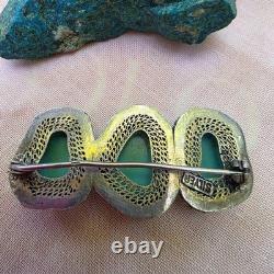 Exceptional Antique Sterling Silver and Natural Turquoise Brooch (1930–1950)