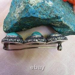 Exceptional Antique Sterling Silver and Natural Turquoise Brooch (1930–1950)