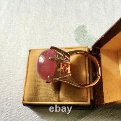 Exceptional Enormous Ruby Antique Ring In Vermeil Gold Pink/ Silver Massif