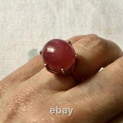 Exceptional Enormous Ruby Antique Ring In Vermeil Gold Pink/ Silver Massif