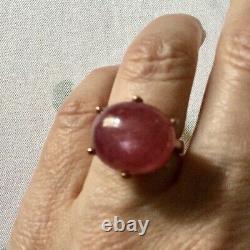 Exceptional Enormous Ruby Antique Ring In Vermeil Gold Pink/ Silver Massif