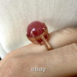 Exceptional Enormous Ruby Antique Ring In Vermeil Gold Pink/ Silver Massif