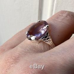 Exceptional Old Royal Ring Amethyst Natural Silver, Carvings