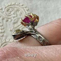 Exceptional Ruby, Tourmaline, Silver, Gold, Unique Design Antique Ring