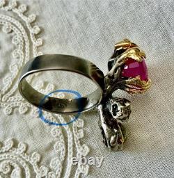 Exceptional Ruby, Tourmaline, Silver, Gold, Unique Design Antique Ring