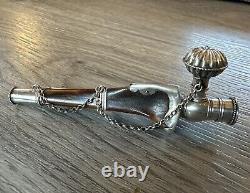 Exceptional Work of a 19th Century Sailor: Antique Pipe in Bone and Solid Silver