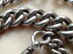 Extraordinary antique watch chain with 75 hallmarks! Solid silver 54g.