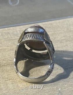 Former Afghan 19-20th Century Ring, Massive Silver, Intaille Agate Gazelle