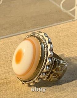 Former Afghan Ring In Solid Silver, Late XIX Beginning XX Century + Agate Oil