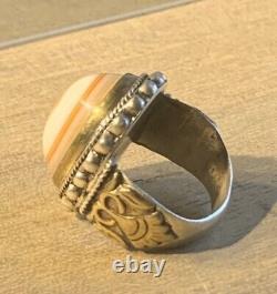 Former Afghan Ring In Solid Silver, Late XIX Beginning XX Century + Agate Oil