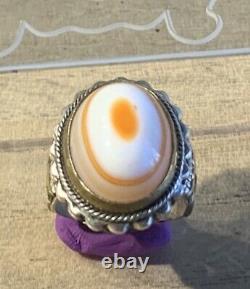 Former Afghan Ring In Solid Silver, Late XIX Beginning XX Century + Agate Oil