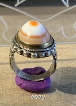 Former Afghan Ring In Solid Silver, Late XIX Beginning XX Century + Agate Oil