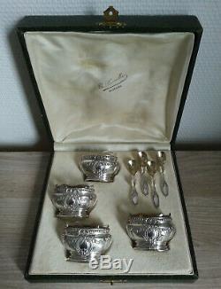 Former Box Salerons 4 + 4 Spoons Silver Gilt Mo Victor Leneuf