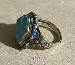 Former Chinese Ring Vermeil, Enamel And Turquoise