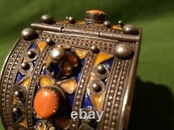 Former Kabyle Silver Coral Bracelet And 19th Century Enamel. Ethnic