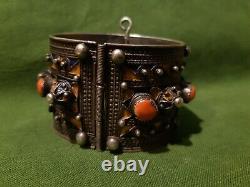 Former Kabyle Silver Coral Bracelet And 19th Century Enamel. Ethnic
