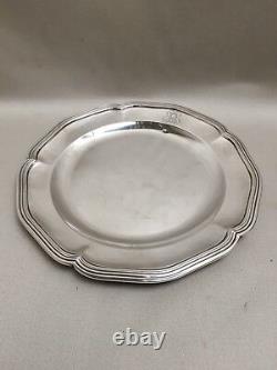 Former Plat / Assiette Argent Massif Round Nets Minerve French Silver At 27.5