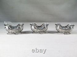 Former Set of 3 Solid Silver Table Salt Cellars in Louis XV Style