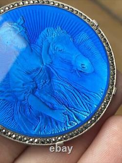Former Silver Brooch Massive Art Nouveau Woman Horse Emaux Emailed Marcassite