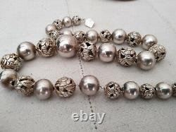 Former Silver Necklace Massive China Sculpted Balls Chinese Export Silver Necklace