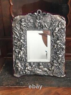 Former Victorian Mirror In Solid Silver Cherubin Putti XIX Eme