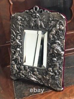 Former Victorian Mirror In Solid Silver Cherubin Putti XIX Eme