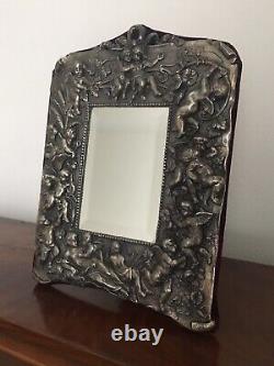 Former Victorian Mirror In Solid Silver Cherubin Putti XIX Eme