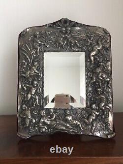 Former Victorian Mirror In Solid Silver Cherubin Putti XIX Eme