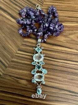 Genuine Amethyst, Blue Topaz / Mystic, Sterling Silver, Antique Necklace