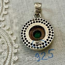 Genuine Emerald, Ruby, Topaz, Antique Pendant in Silver and Gilt Silver