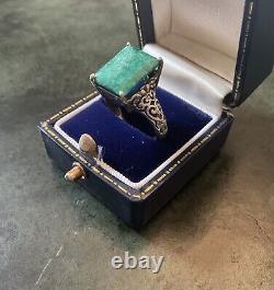 Genuine Emerald, Solid Silver, Impressive Beautiful Antique Ring