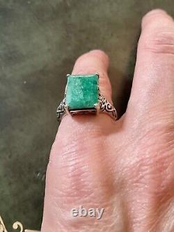 Genuine Emerald, Solid Silver, Impressive Beautiful Antique Ring