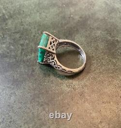 Genuine Emerald, Solid Silver, Impressive Beautiful Antique Ring