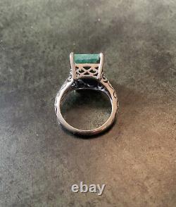 Genuine Emerald, Solid Silver, Impressive Beautiful Antique Ring