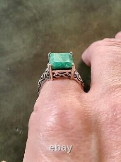 Genuine Emerald, Solid Silver, Impressive Beautiful Antique Ring