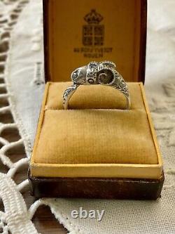 Genuine Sapphire, Solid Silver, Ram's Head, Original Antique Ring