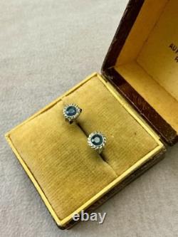 Genuine Sapphire Solitaire Vintage Silver Earrings