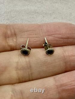 Genuine Sapphire Solitaire Vintage Silver Earrings