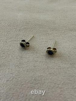 Genuine Sapphire Solitaire Vintage Silver Earrings