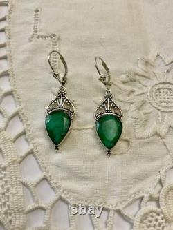 Genuine Silver Crafted Emerald, Antique Earrings