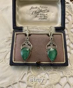 Genuine Silver Crafted Emerald, Antique Earrings