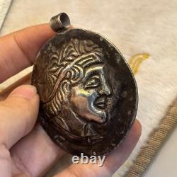 Genuine amulet pendant portrait of an ancient Roman emperor in solid silver